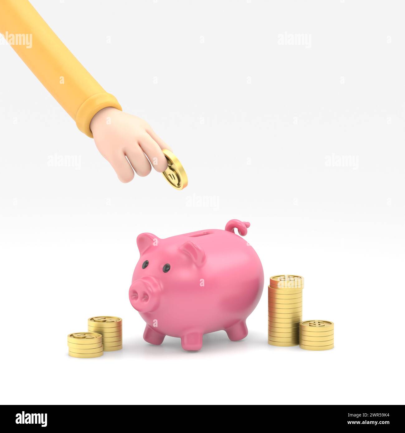 Flat 3d isometric businessman hand putting dollar coin into piggy bank ...