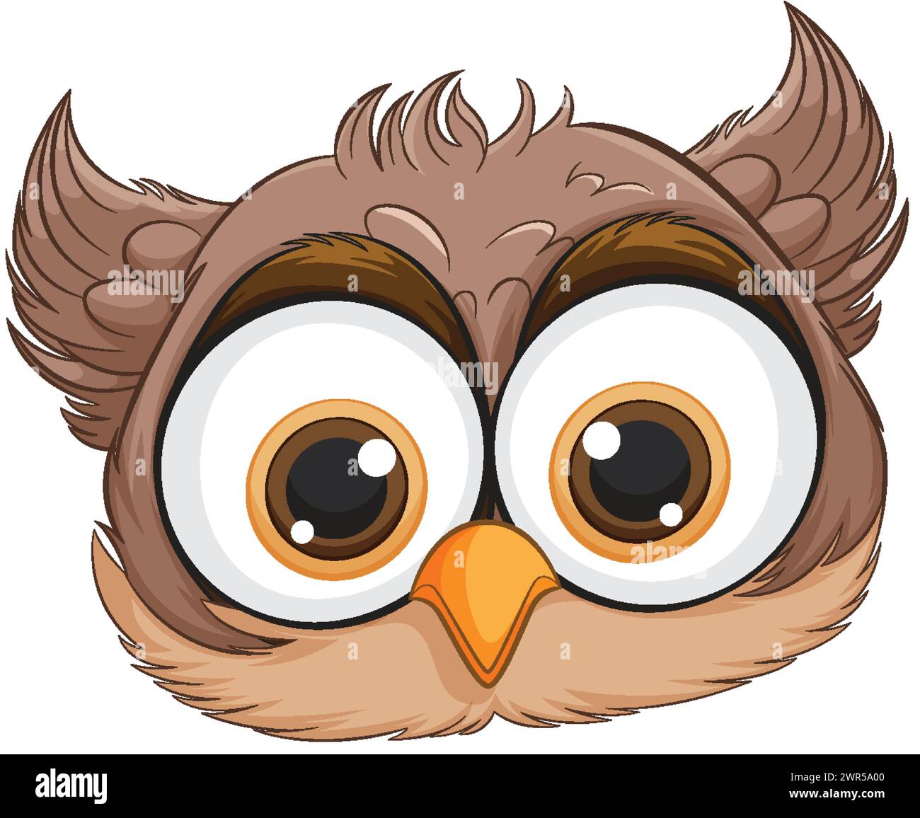Adorable wide-eyed owl with fluffy feathers Stock Vector