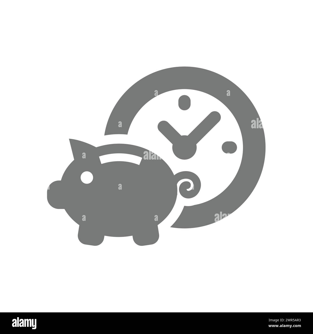 Piggy bank and clock vector icon. Saving money, Time is money symbol. Stock Vector