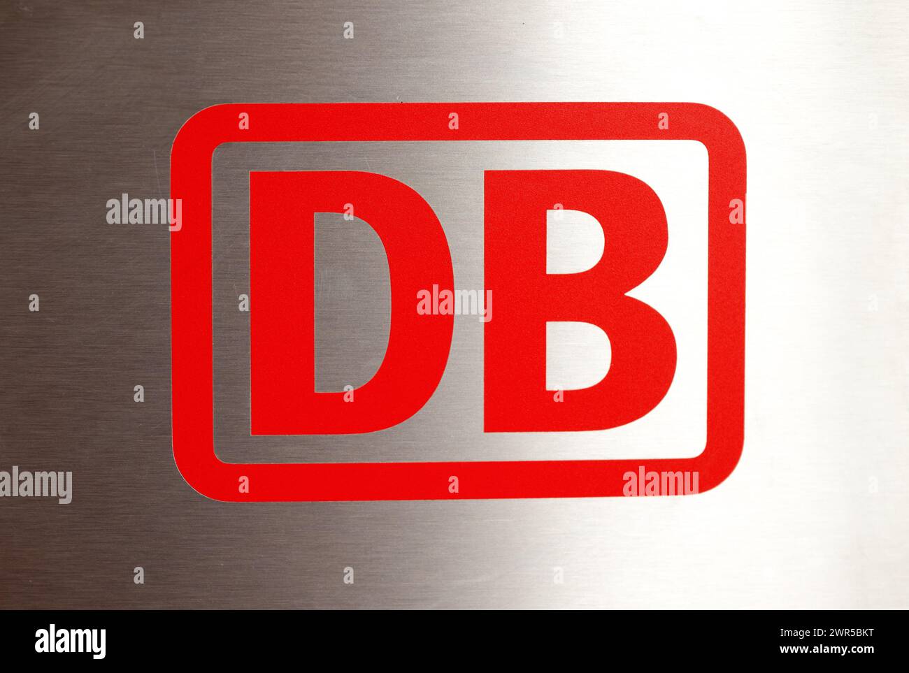 Logo of DB, Deutsche Bahn, German rail company, dirty sign with