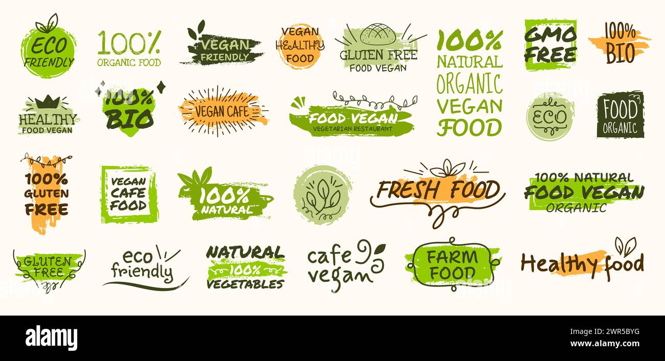 Eco logo labels set. Vegan logo green badge or fresh package stamp ...