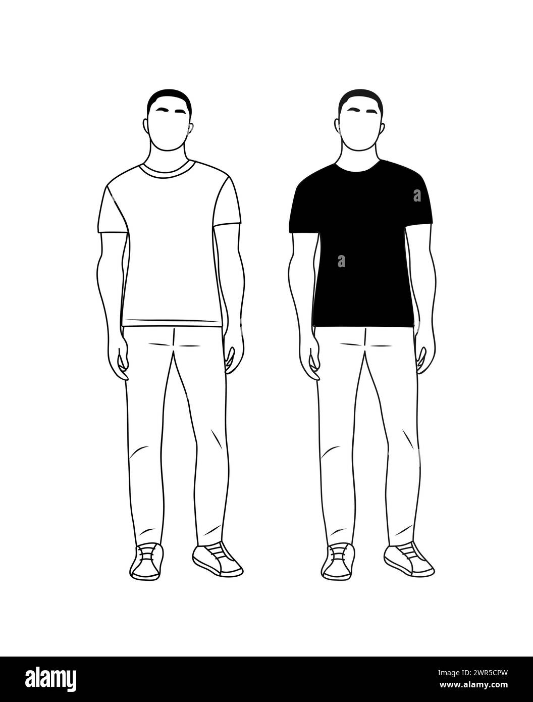 Tshirt mockup full body outline man drawing vector Stock Vector Image