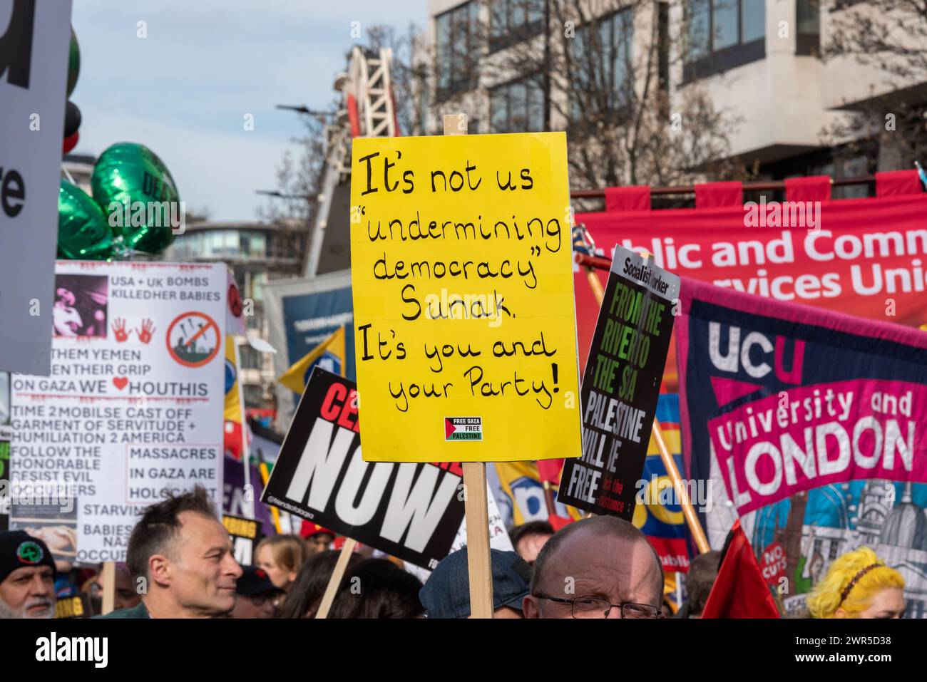 Pro Palestine protest march in London, UK, protesting against the