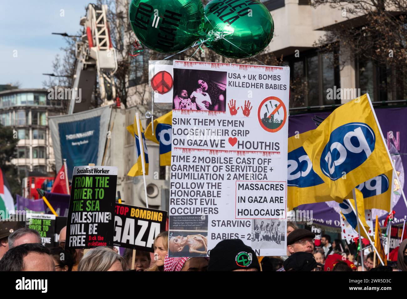 Pro Palestine protest march in London, UK, protesting against the