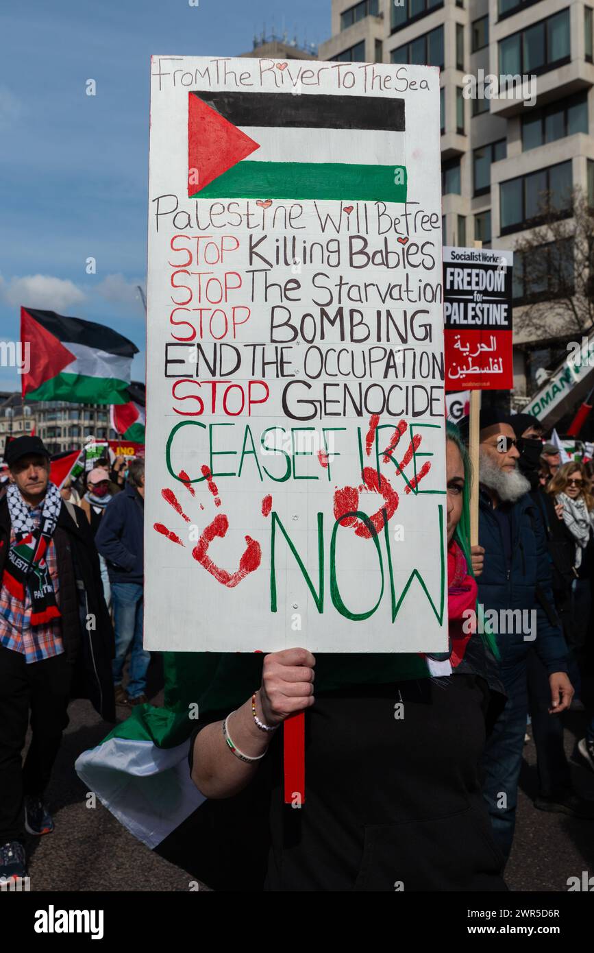 Pro Palestine protest march in London, UK, protesting against the