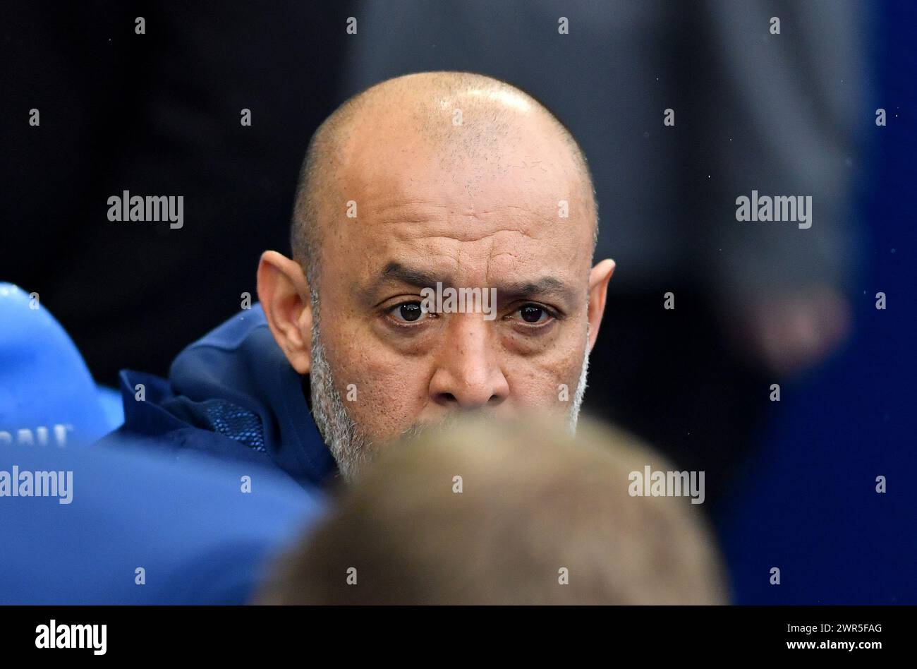Nottingham Forest head coach Nuno Espirito Santo during  the Premier League match between Brighton and Hove Albion and Nottingham Forest at the American Express Stadium  , Brighton , UK - 10th March 2024. Photo Simon Dack / Telephoto Images  Editorial use only. No merchandising. For Football images FA and Premier League restrictions apply inc. no internet/mobile usage without FAPL license - for details contact Football Dataco Stock Photo