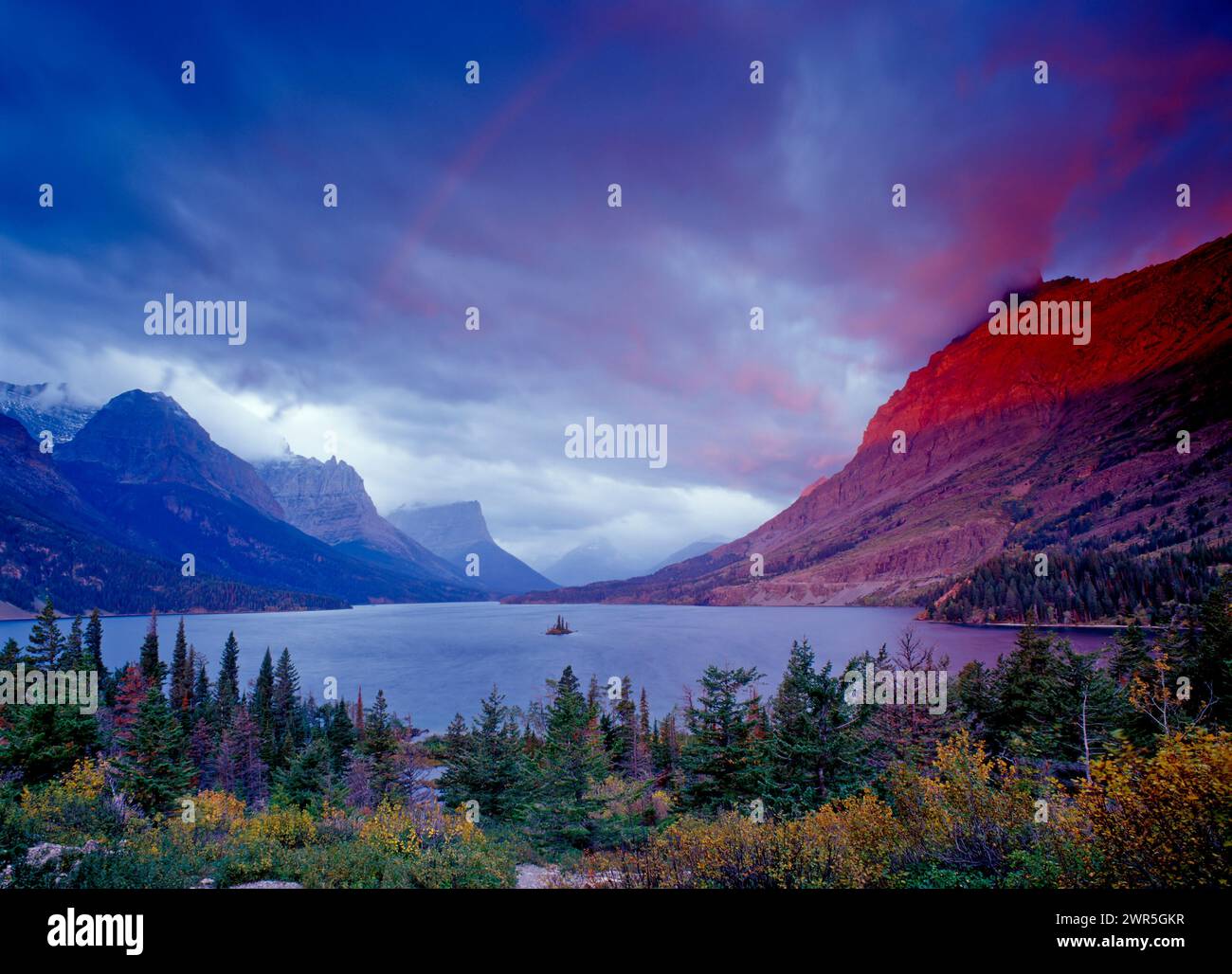 USA: Montana: Glacier National Park: A stormy sunrise over Saint Mary ...