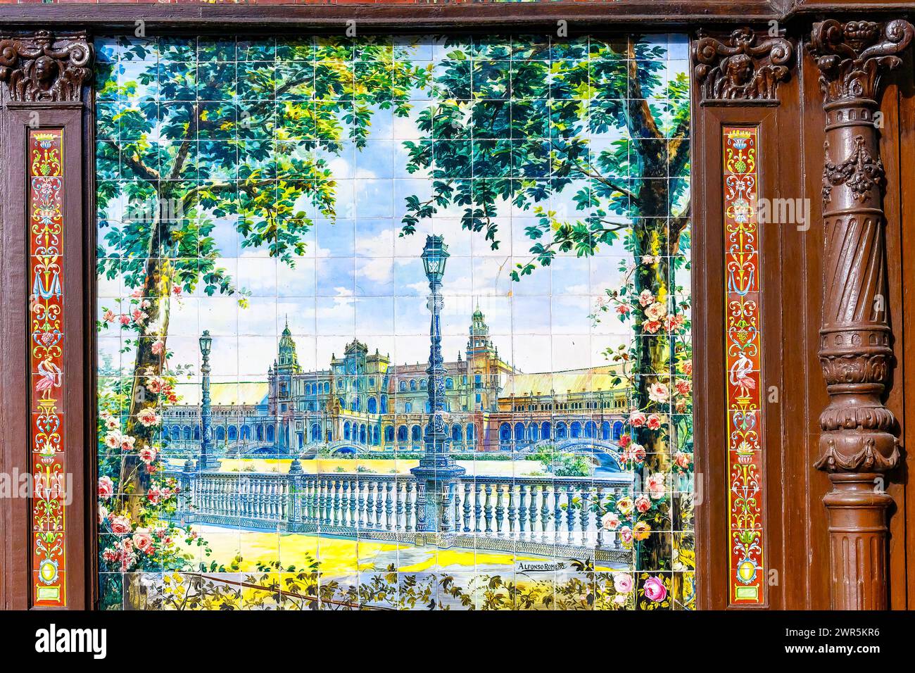 Tile decoration facade of Villa-Rosa a restaurant and tablado flamenco ...