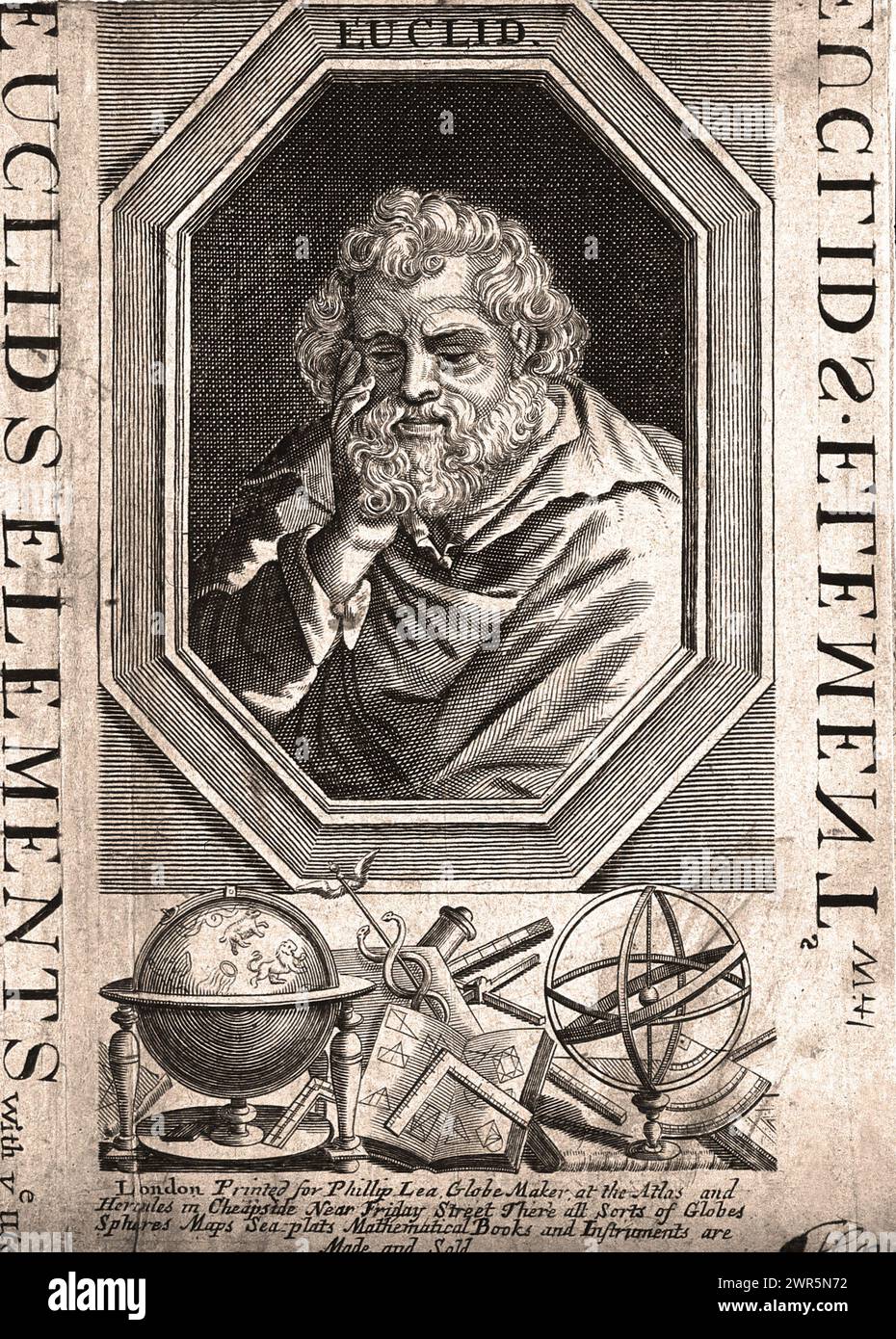 Euclid, c300 BC, was an ancient Greek mathematician, engraving by Philip Lea c1700 Stock Photo