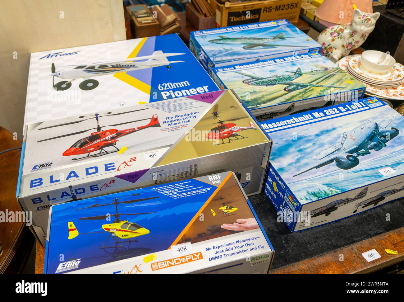 Boxed model kit aeroplanes and helicopters Stock Photo