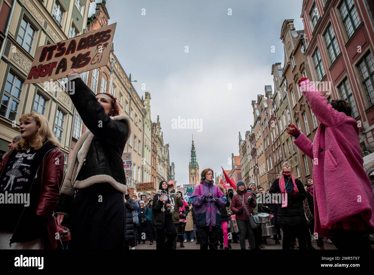 Protesters march through the streets during the women's demonstration ...