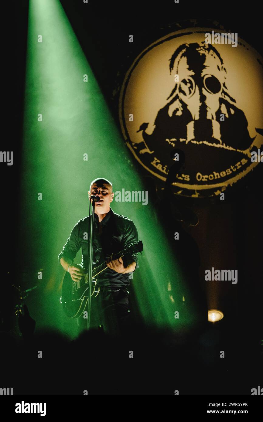 Zürich, Switzerland. 10th Mar, 2024. The Norwegian rock band Kaizers Orchestra performs a live concert at Kaufleuten in Zürich. Here singer and musician Janove Ottesen is seen live on stage. (Photo Credit: Gonzales Photo/Alamy Live News Stock Photo