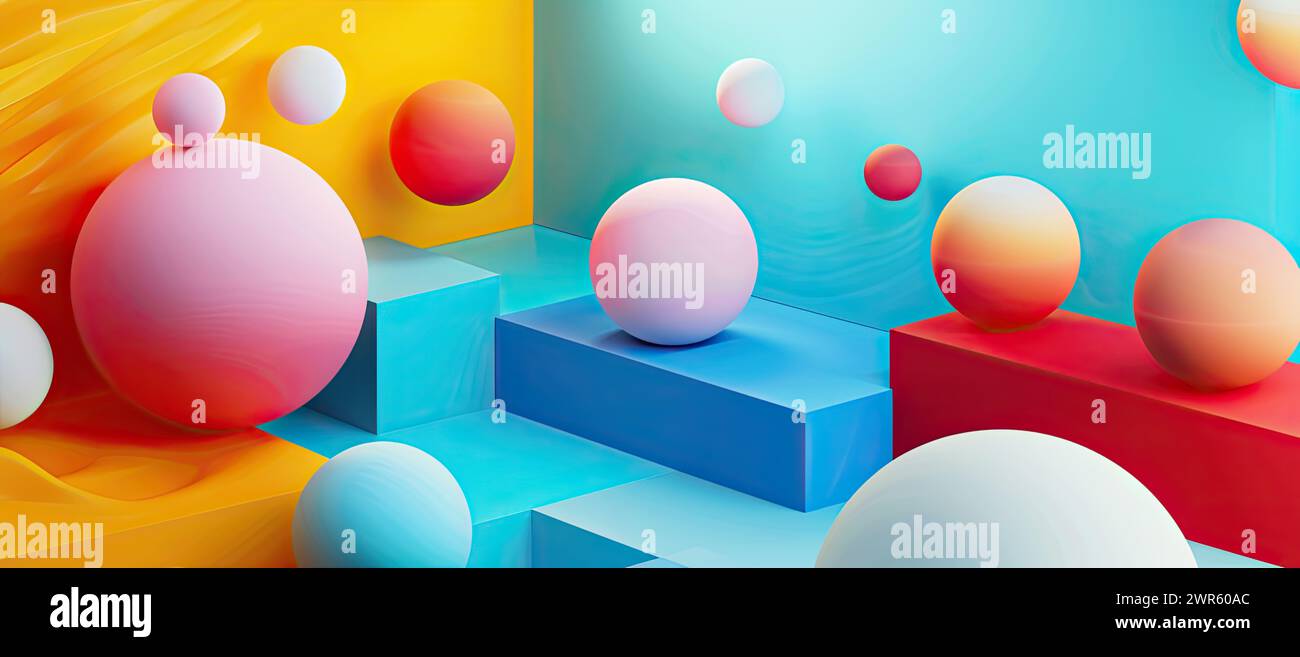 3D shapes and textures background with spheres and cubes with clean and ...
