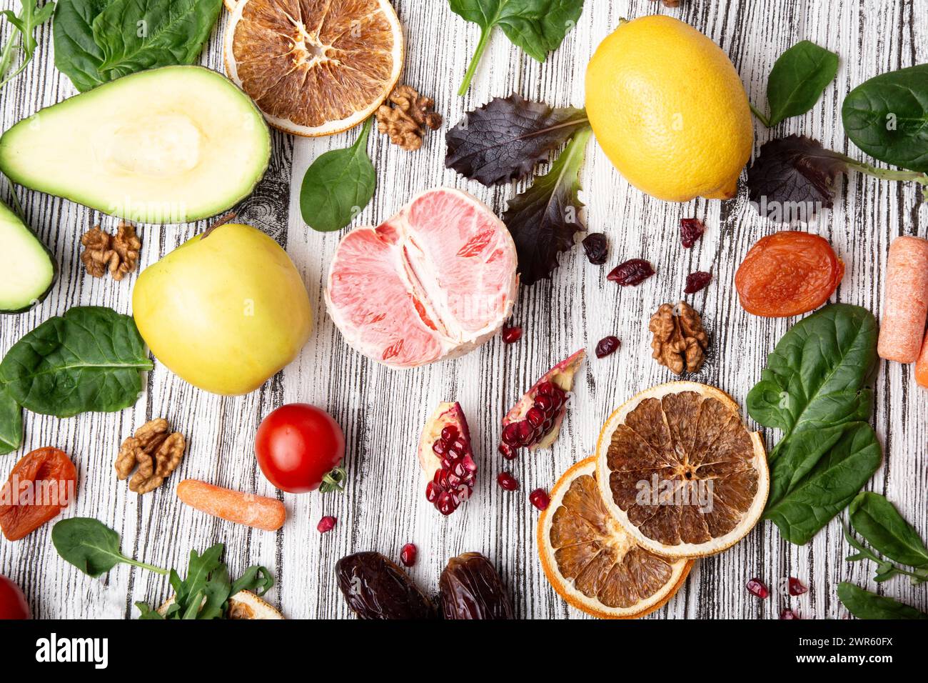 Healthy Lifestyle Choices with Fresh Fruits and Organic Vegetables. Stock Photo