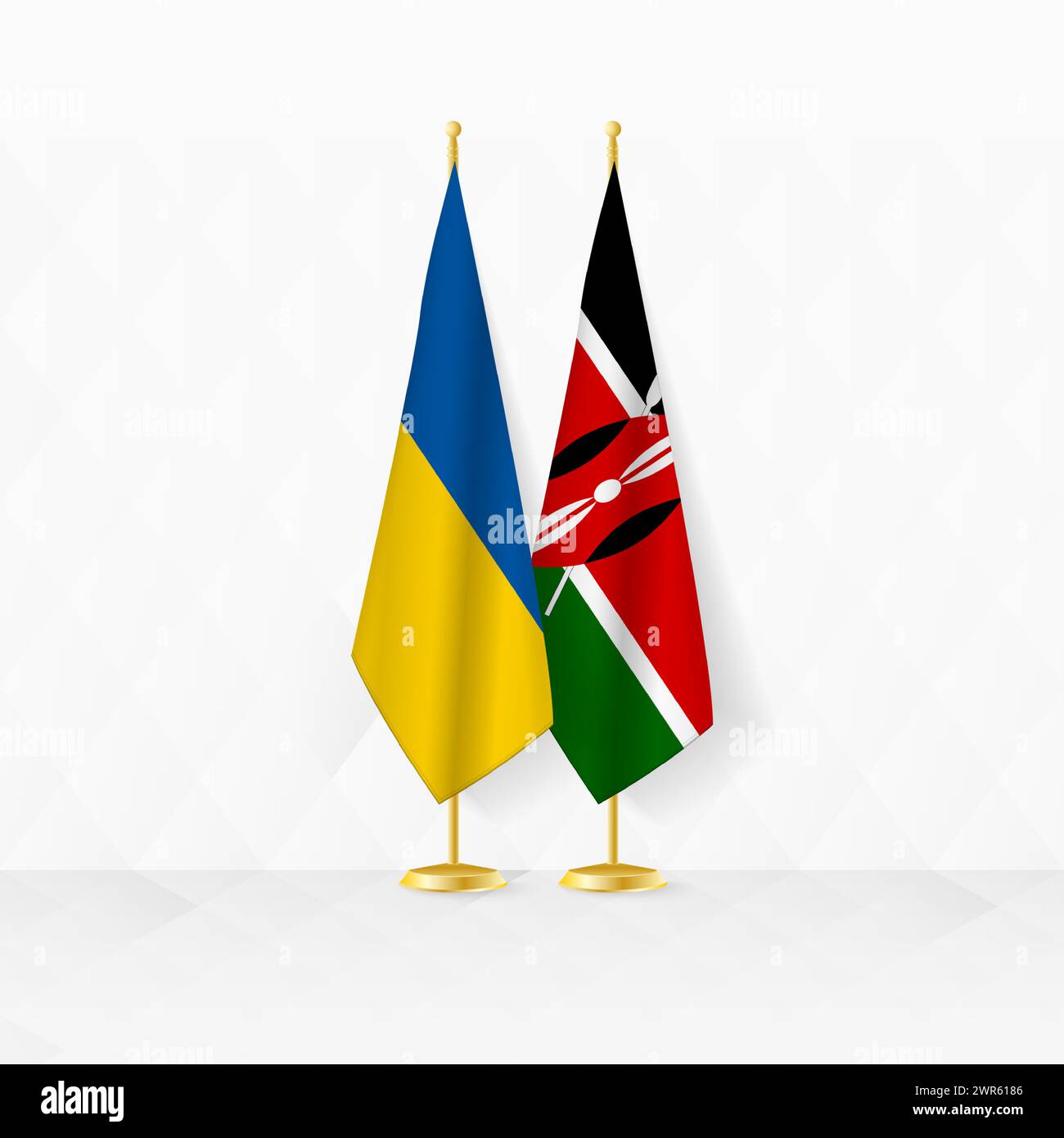 Ukraine and Kenya flags on flag stand, illustration for diplomacy and other meeting between Ukraine and Kenya. Vector illustration. Stock Vector
