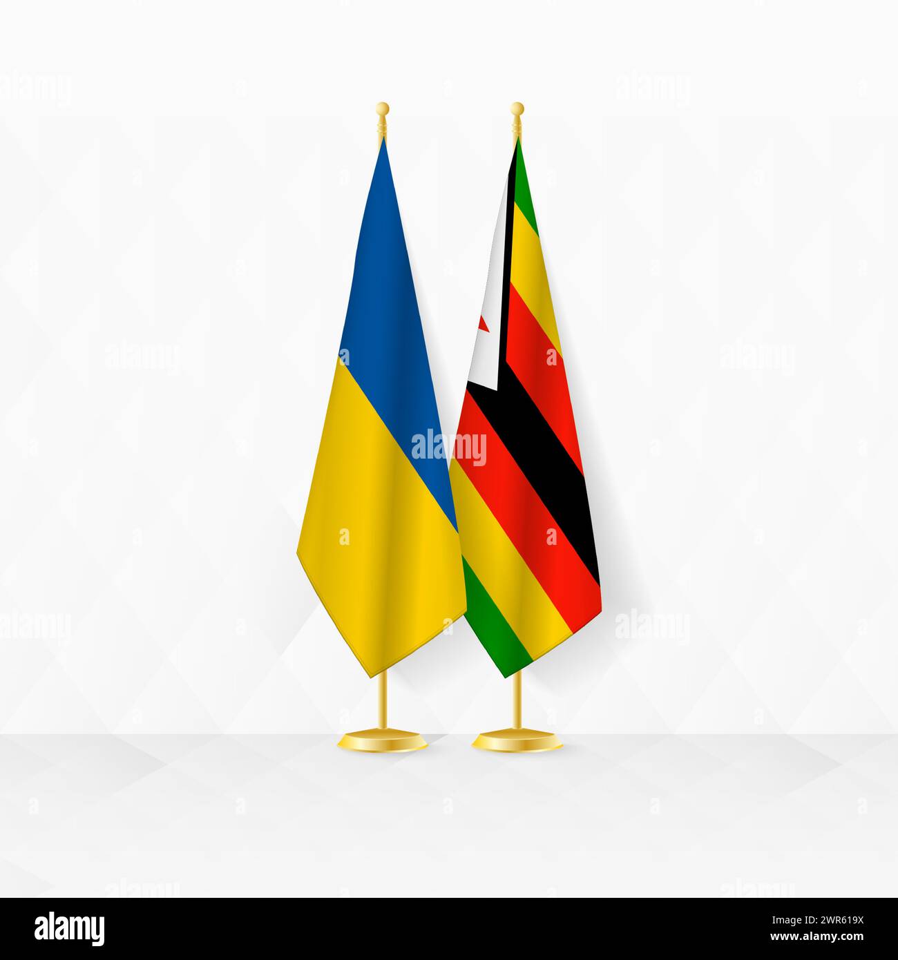 Ukraine and Zimbabwe flags on flag stand, illustration for diplomacy and other meeting between Ukraine and Zimbabwe. Vector illustration. Stock Vector