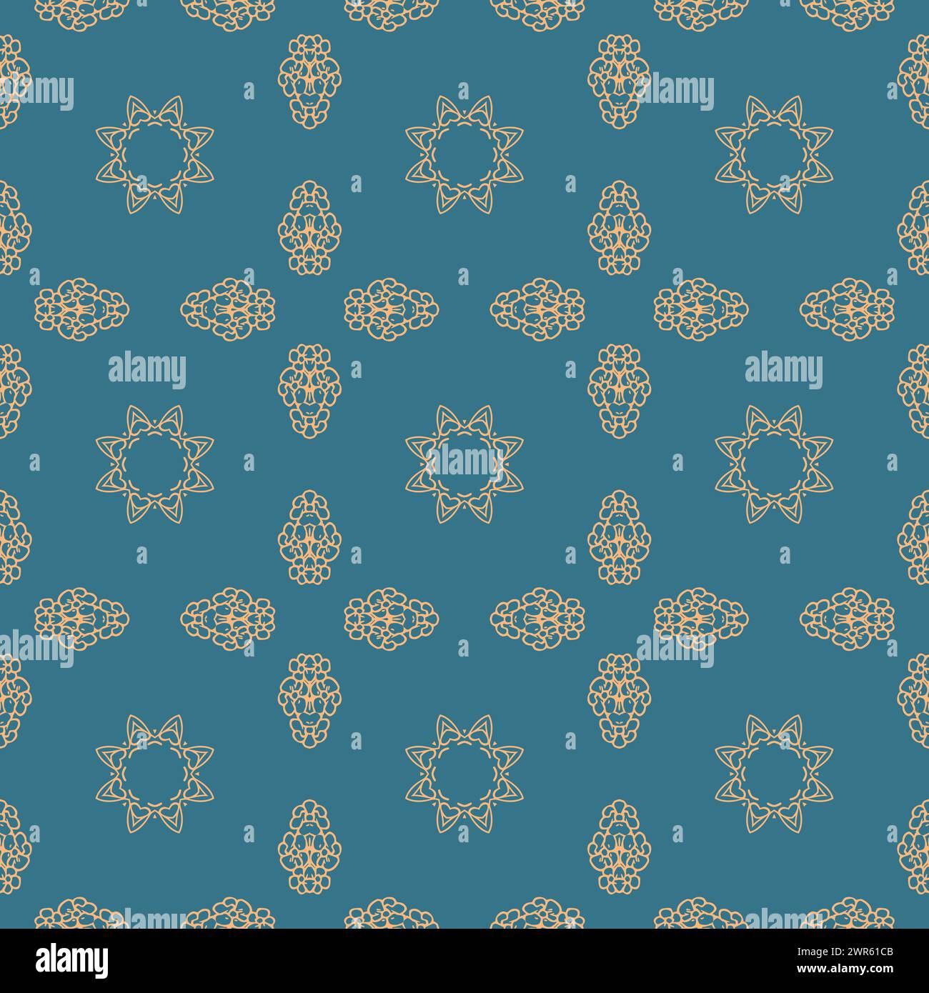 Blue and gold vintage seamless pattern. Floral ornamental luxury damask ...