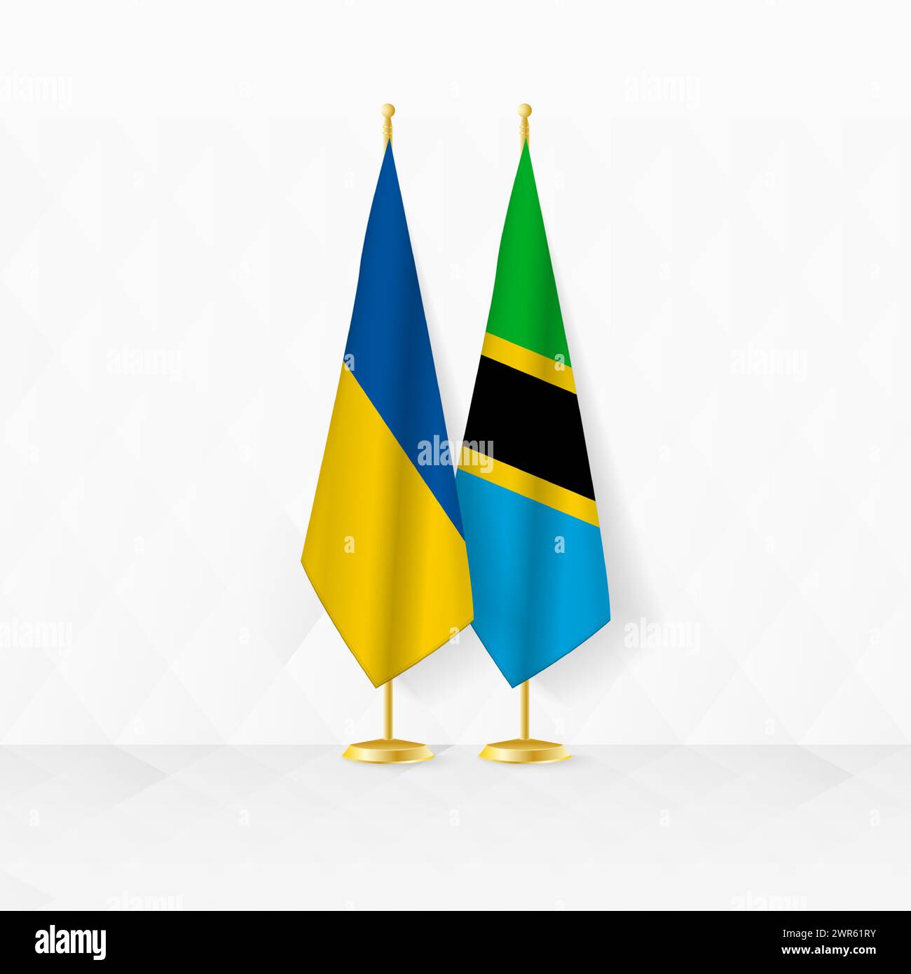 Ukraine and Tanzania flags on flag stand, illustration for diplomacy and other meeting between Ukraine and Tanzania. Vector illustration. Stock Vector