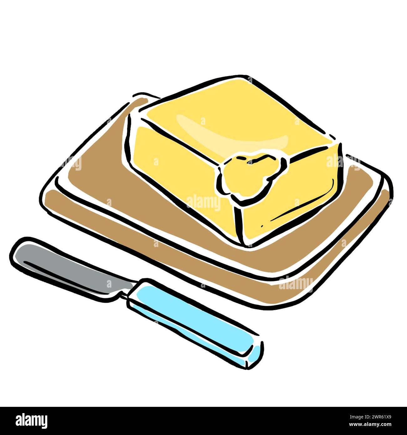 A Block of Butter on a Butter Stand and Knife Cartoon Illustration ...