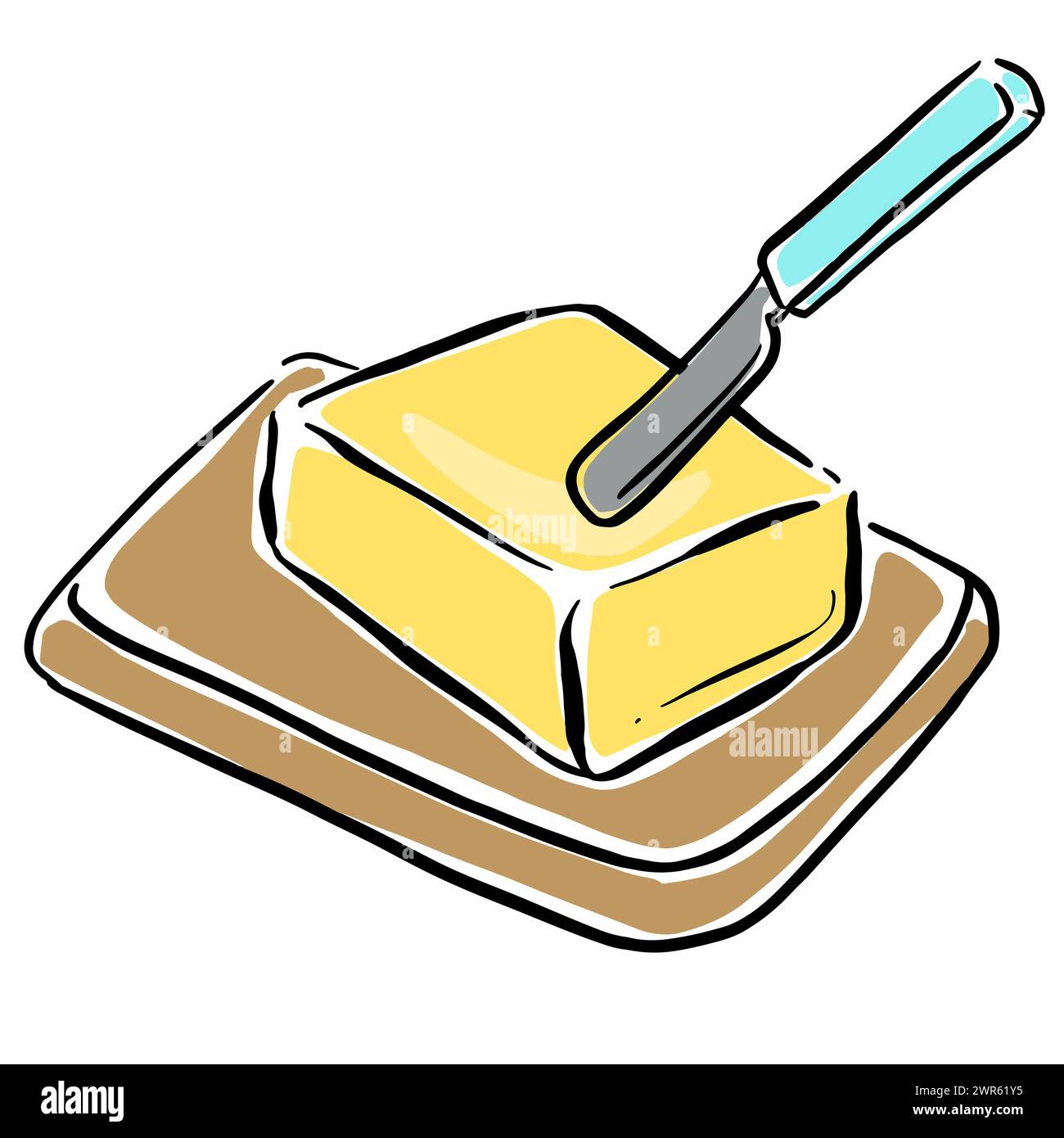 A Block of Butter on a Butter Stand and Knife Cartoon Illustration
