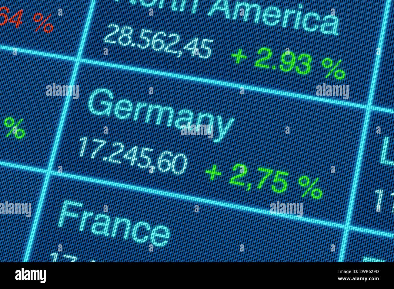 Germany stock market moving up. Positive percentage index change. Germany stock market, positive percentage index change. Rising german stock market i Stock Photo
