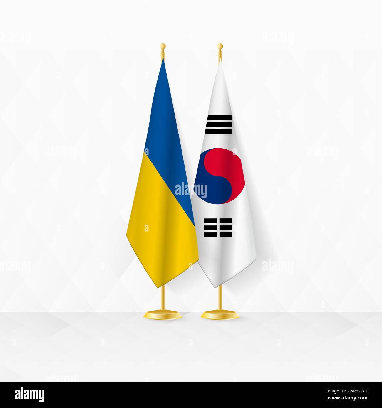 Ukraine and South Korea flags on flag stand, illustration for diplomacy ...