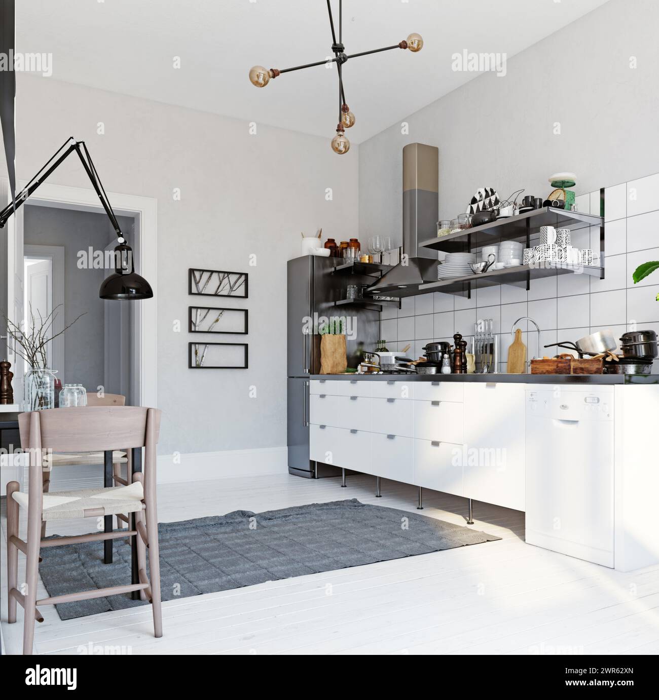 modern scandinavian style kitchen interior Stock Photo - Alamy