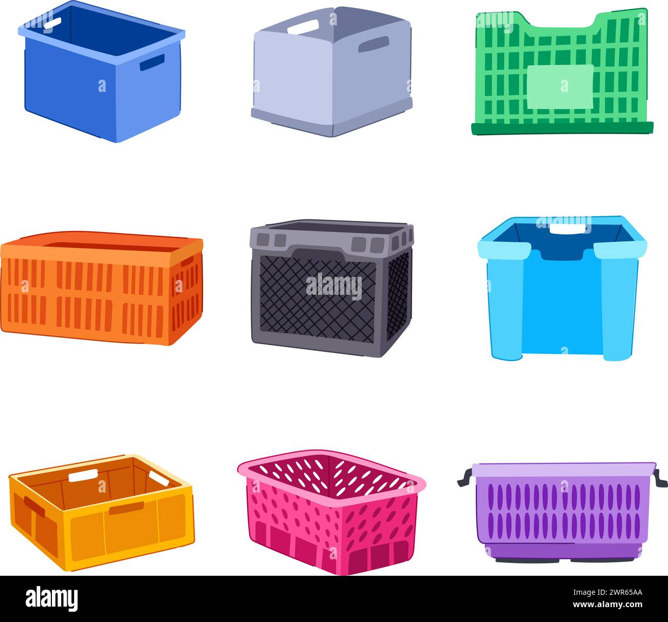 plastic crate set cartoon vector illustration Stock Vector
