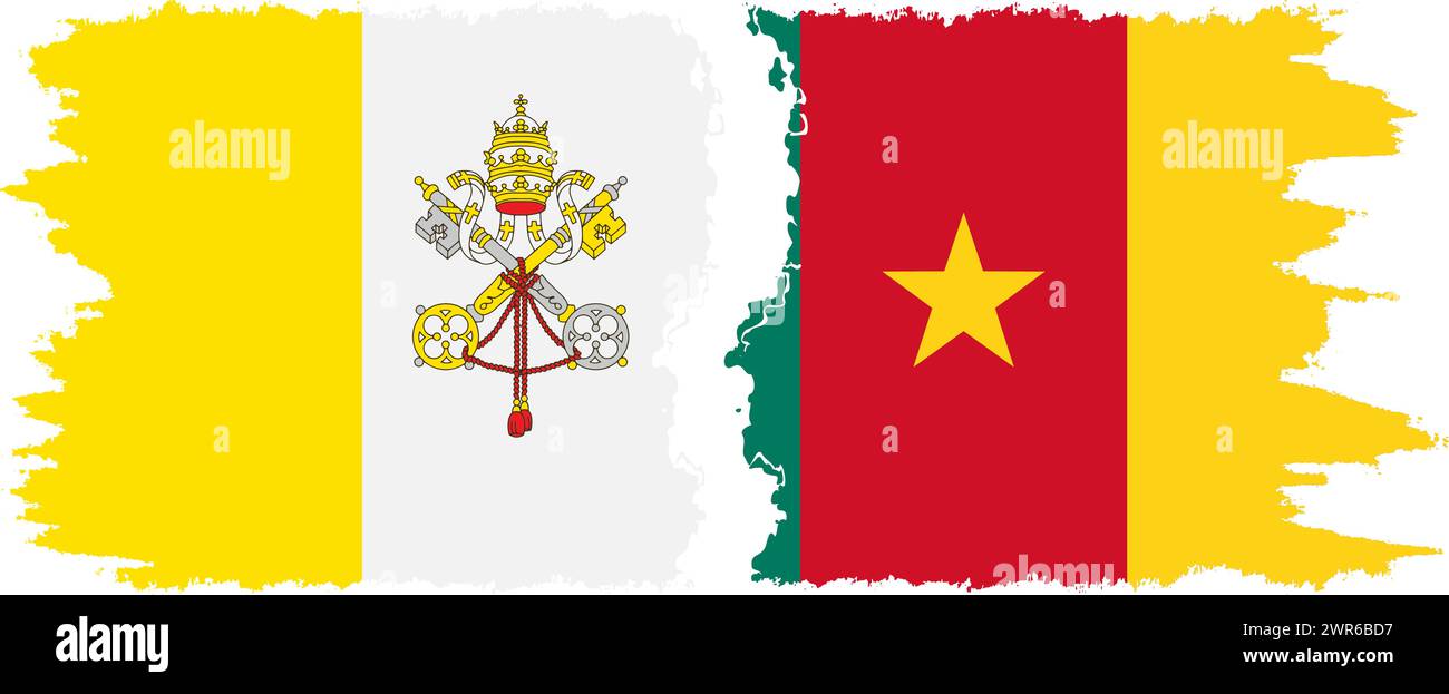 Cameroon and Vatican grunge flags connection, vector Stock Vector