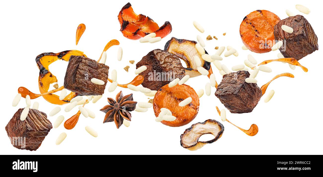 Beef pilaf ingredients isolated on white background Stock Photo Alamy