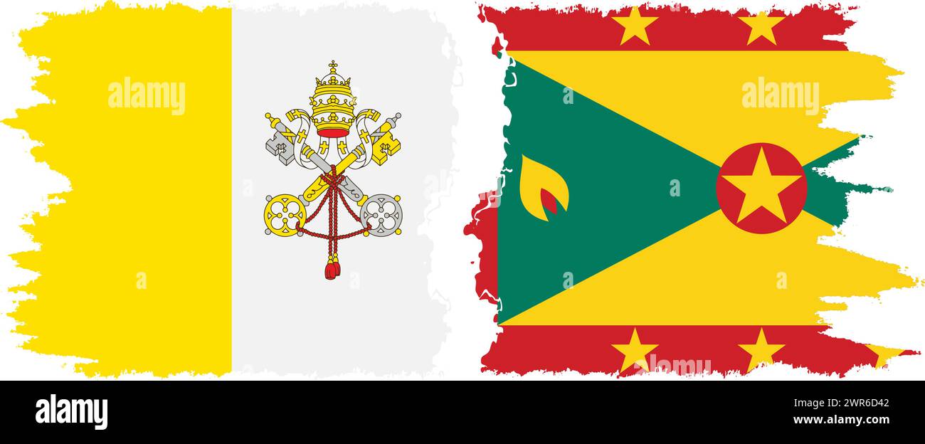 Grenada and Vatican grunge flags connection, vector Stock Vector