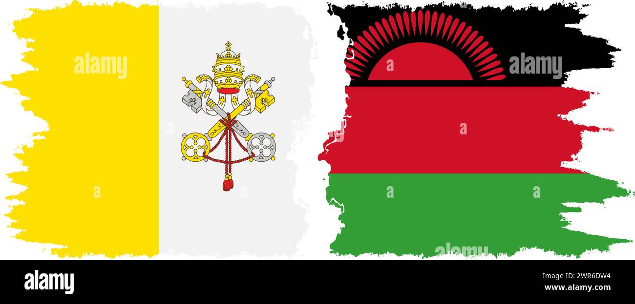 Malawi and Vatican grunge flags connection, vector Stock Vector