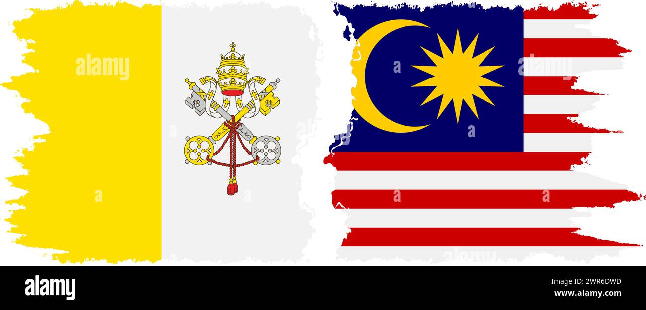 Malaysia and Vatican grunge flags connection, vector Stock Vector