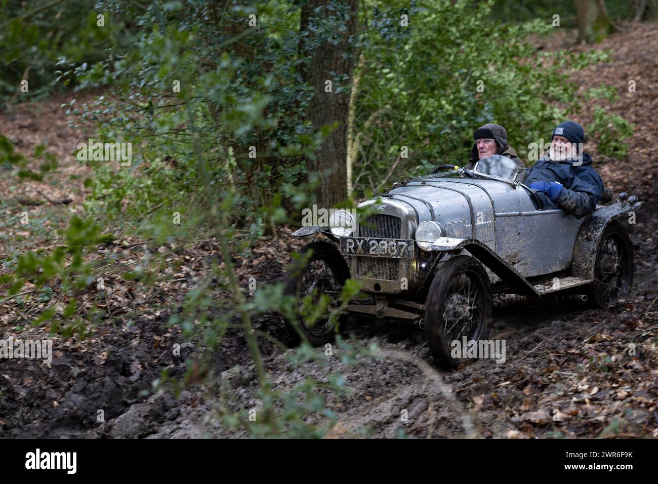 06/03/22   Richard Houlgate driving an Austin 7.  Members of the Vintage Sports-Car Club attempt to find grip as they ascend a slippery climb known as Stock Photo