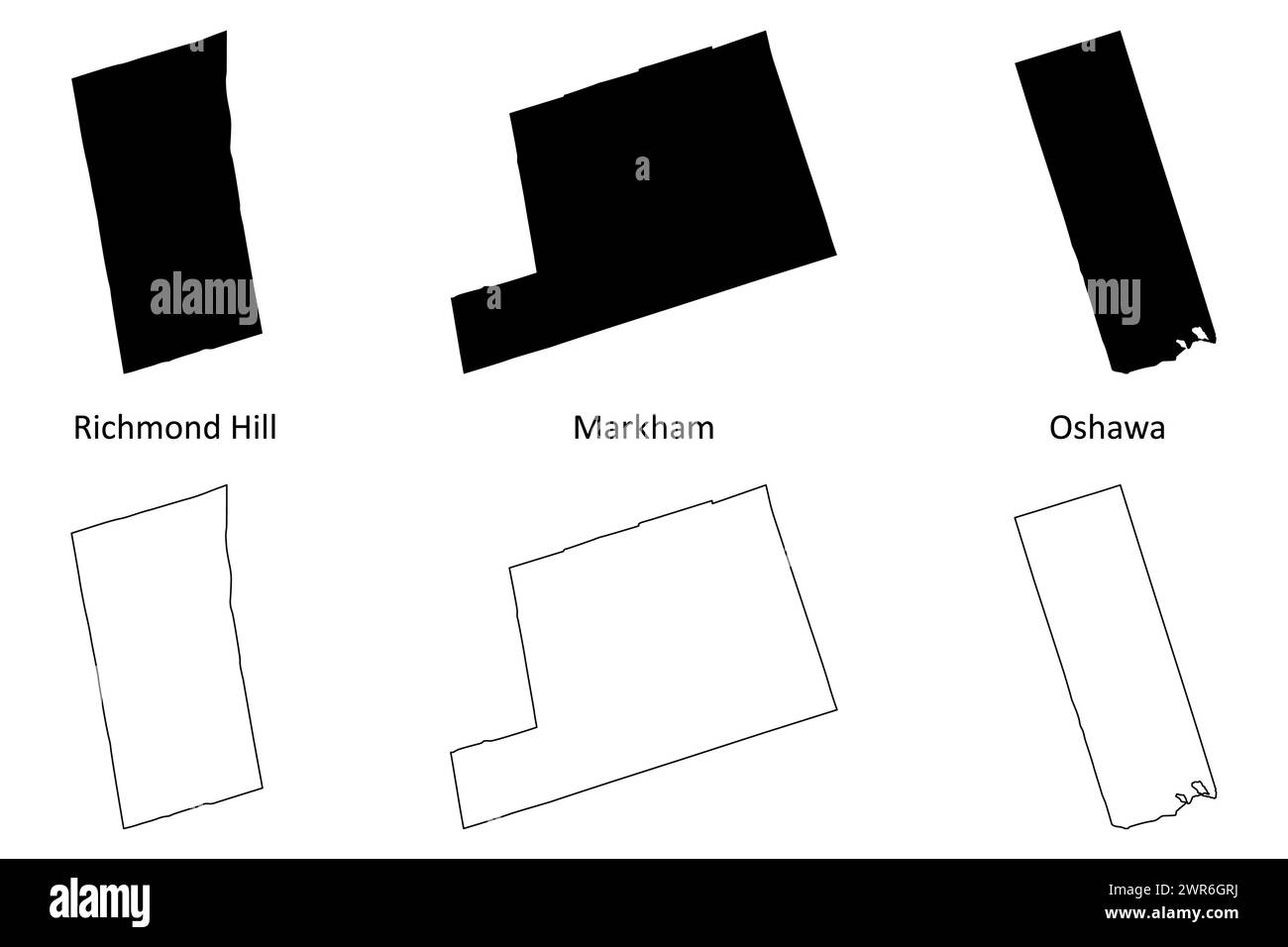 Richmond Hill, Markham and Oshawa city (Canada, Ontario Province) map