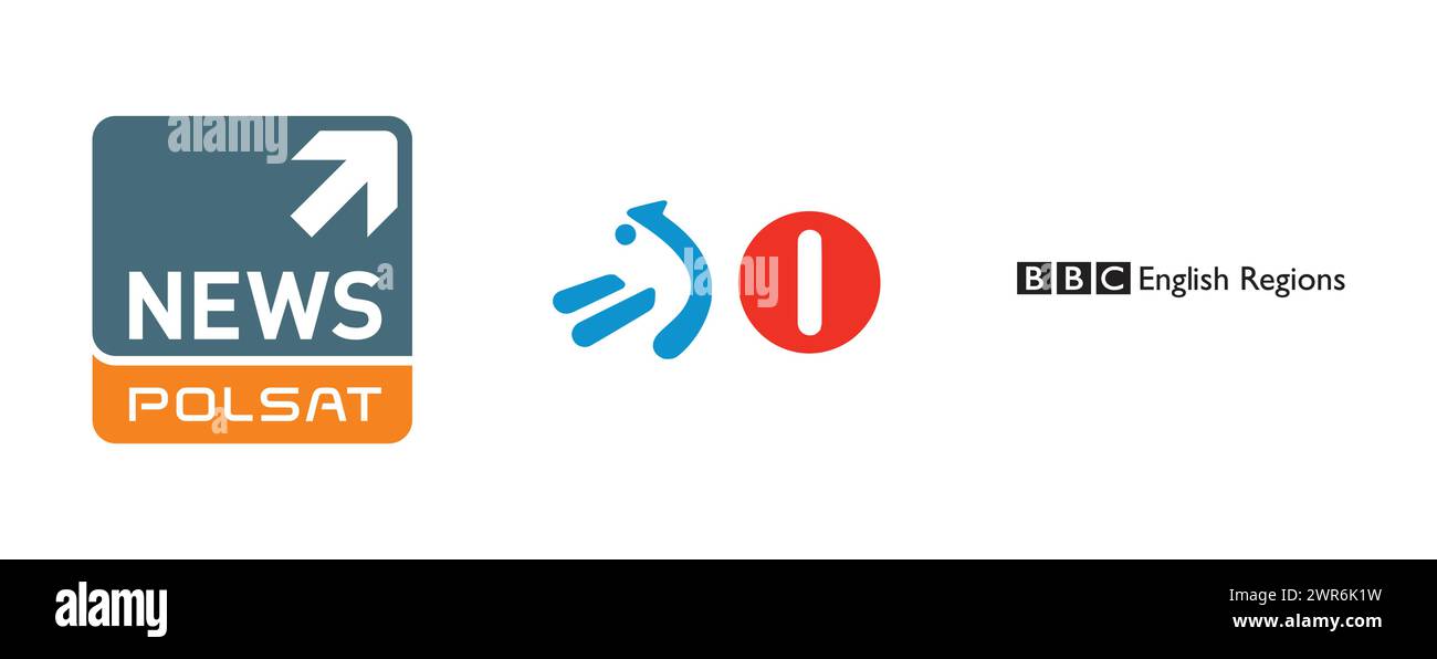 BBC English Regions, Polsat News, ETB 1 Spain. Vector brand logo collection. Stock Vector