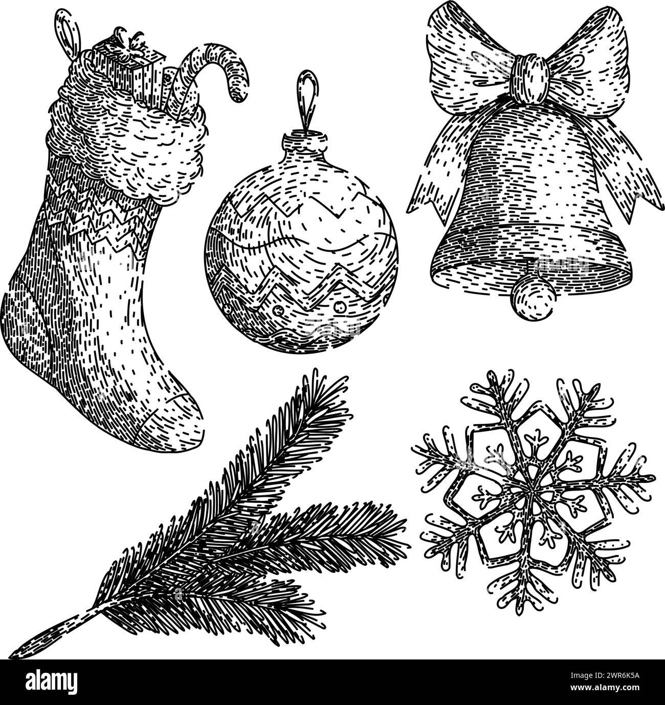 christmas set sketch hand drawn vector Stock Vector Image & Art - Alamy