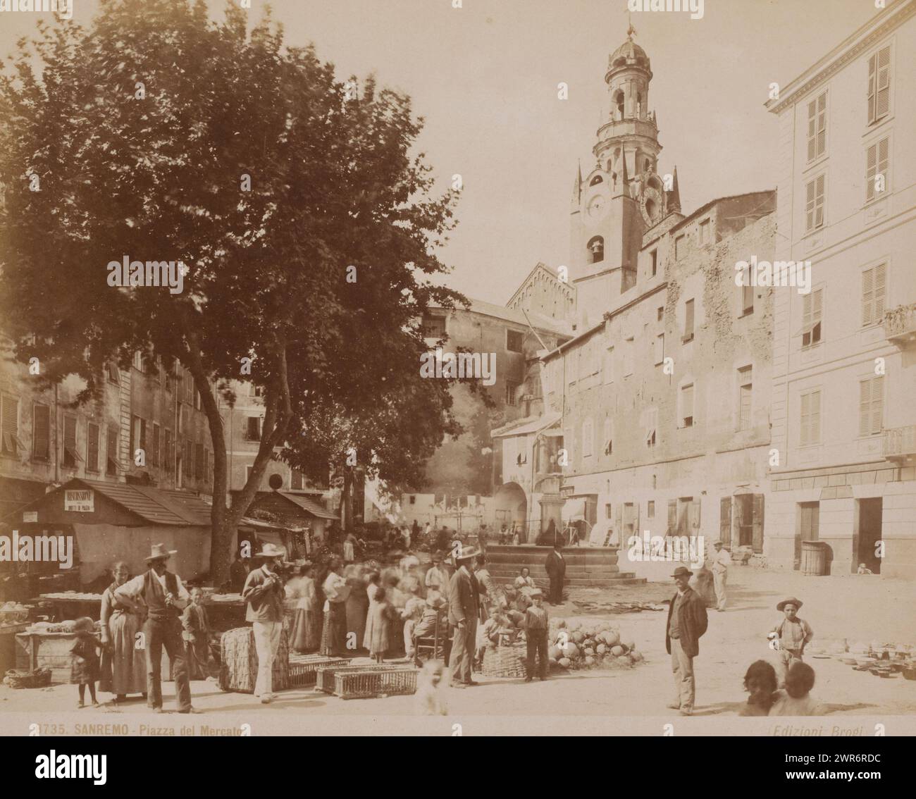 Market Square in San Remo, Piazza del Mercato (title on object), Sanremo (series title on object), Giacomo Brogi, publisher: Giacomo Brogi, San Remo, publisher: Florence, 1864 - 1881, paper, albumen print, height 204 mm × width 257 mm, height 258 mm × width 358 mm, photograph Stock Photo