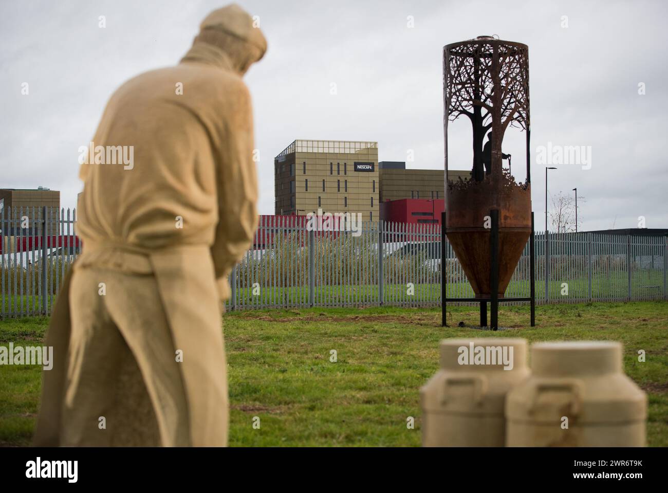 12/10/18  Unveiling day at the new sculpture park on the Salt Brook Trail in Hatton, overlooking the Nestlé factory in Derbyshire.  All Rights Reserve Stock Photo