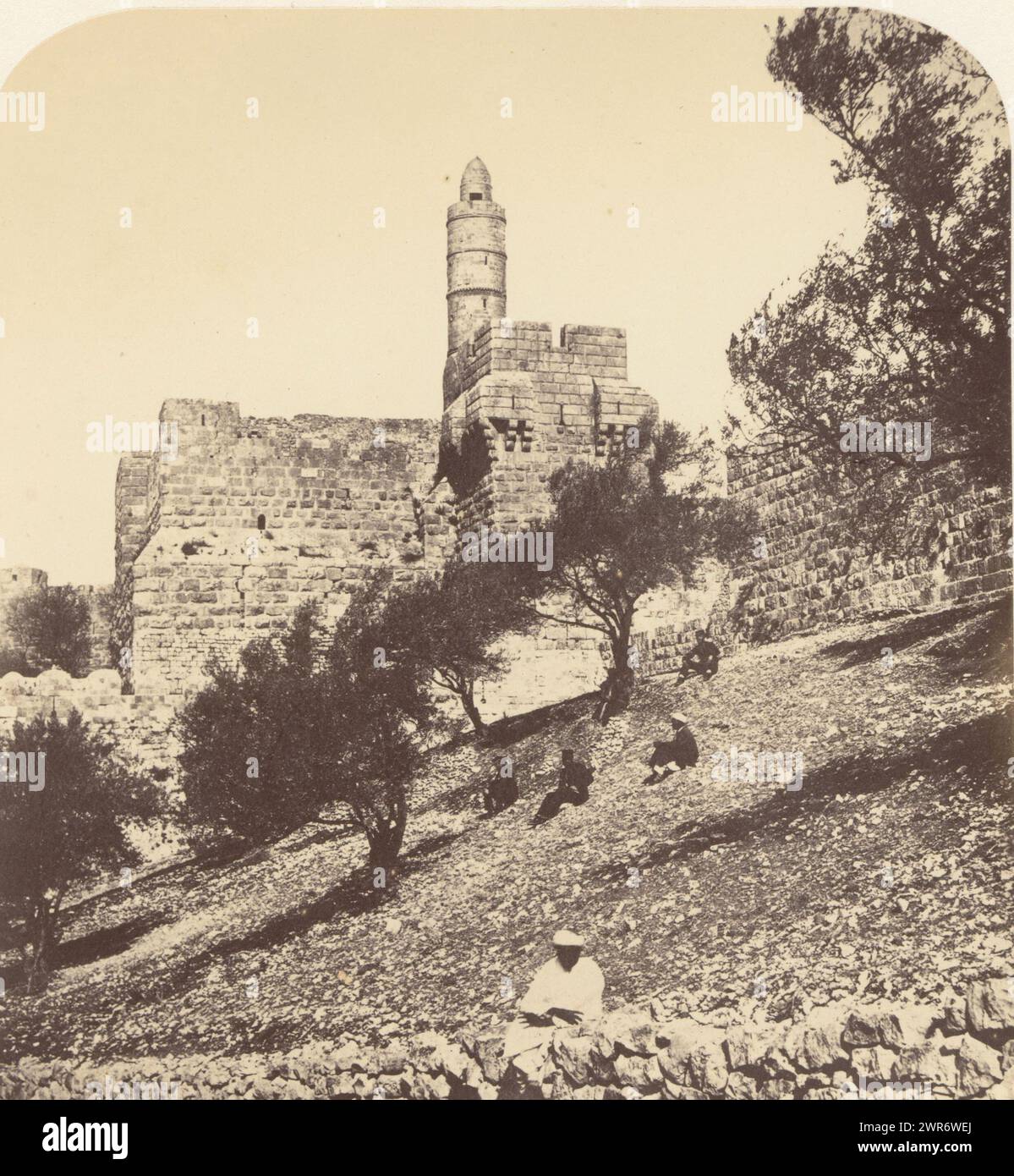 View of the Tower of David in Jerusalem, From the S. W. outside the Wall of the City (title on object), Citadel (series title on object), James McDonald, Jeruzalem, c. 1860 - in or before 1865, paper, albumen print, height 523 mm × width 340 mm, photograph Stock Photo