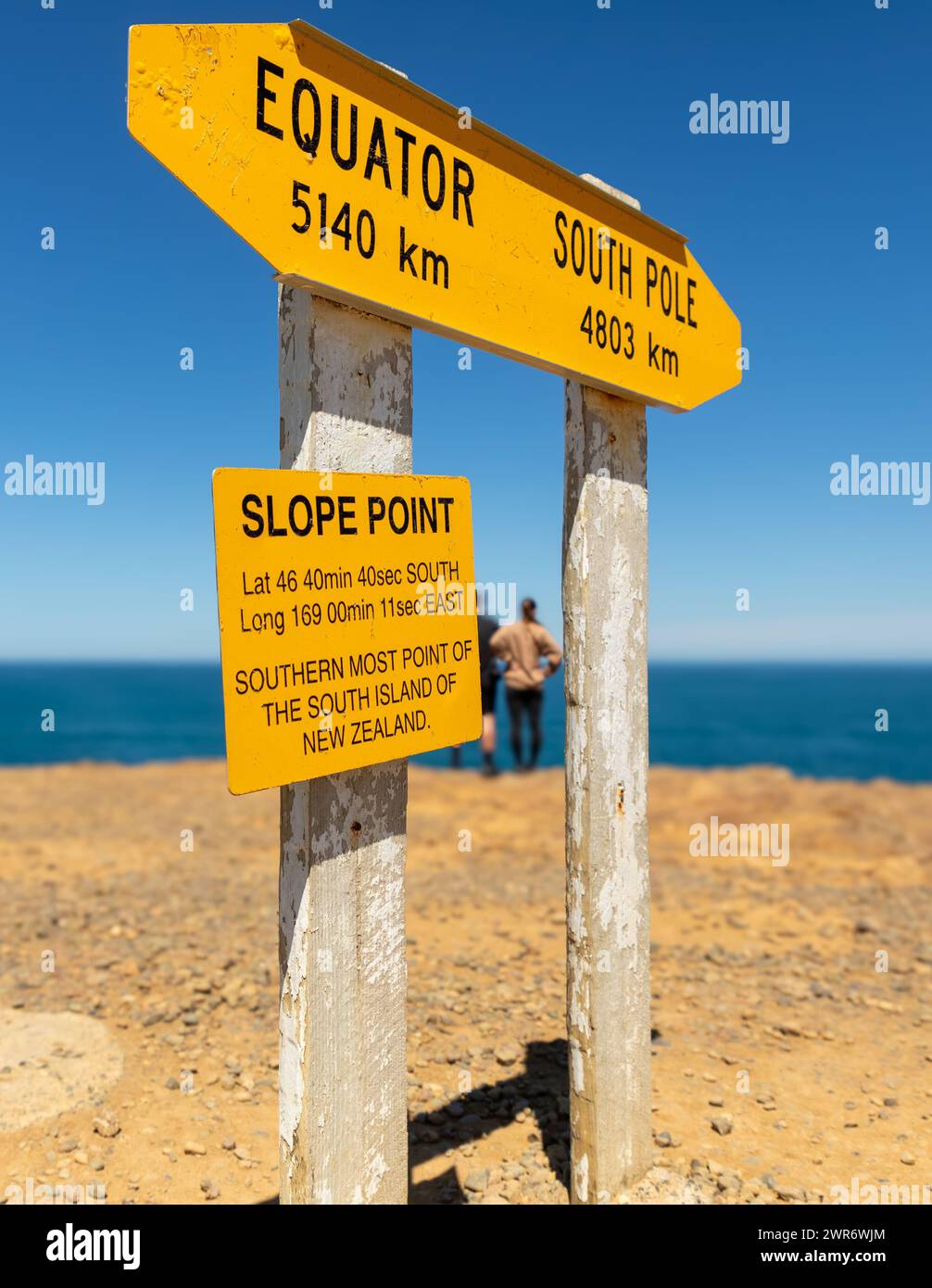 Signs at Slope Point, the most southerly point of the South Island of