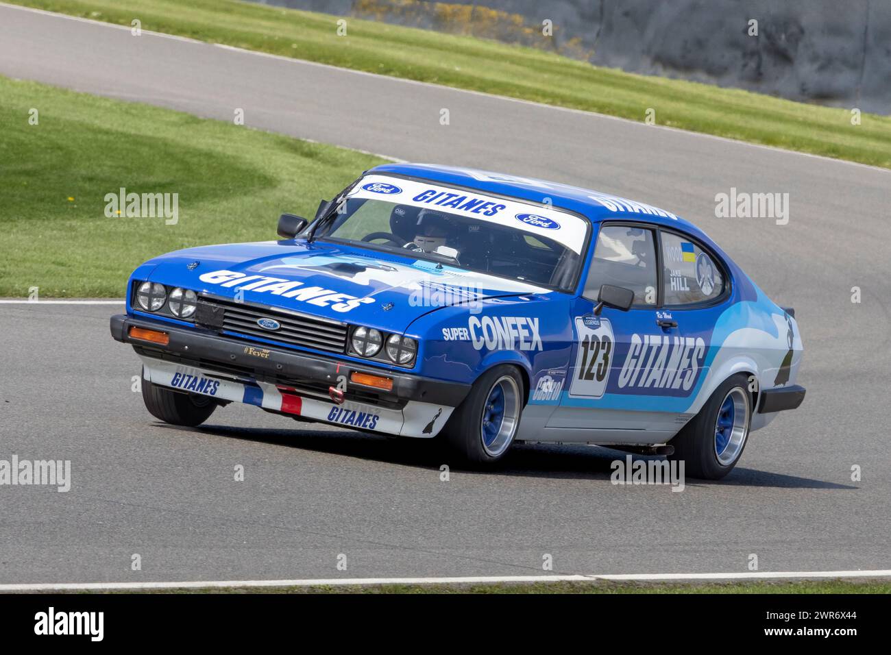 Jake Hill in the 1980 Ford Capri III 3.0S during the Gordon Spice Trophy race at the 80th Members Meeting, Goodwood, Sussex, UK. Stock Photo
