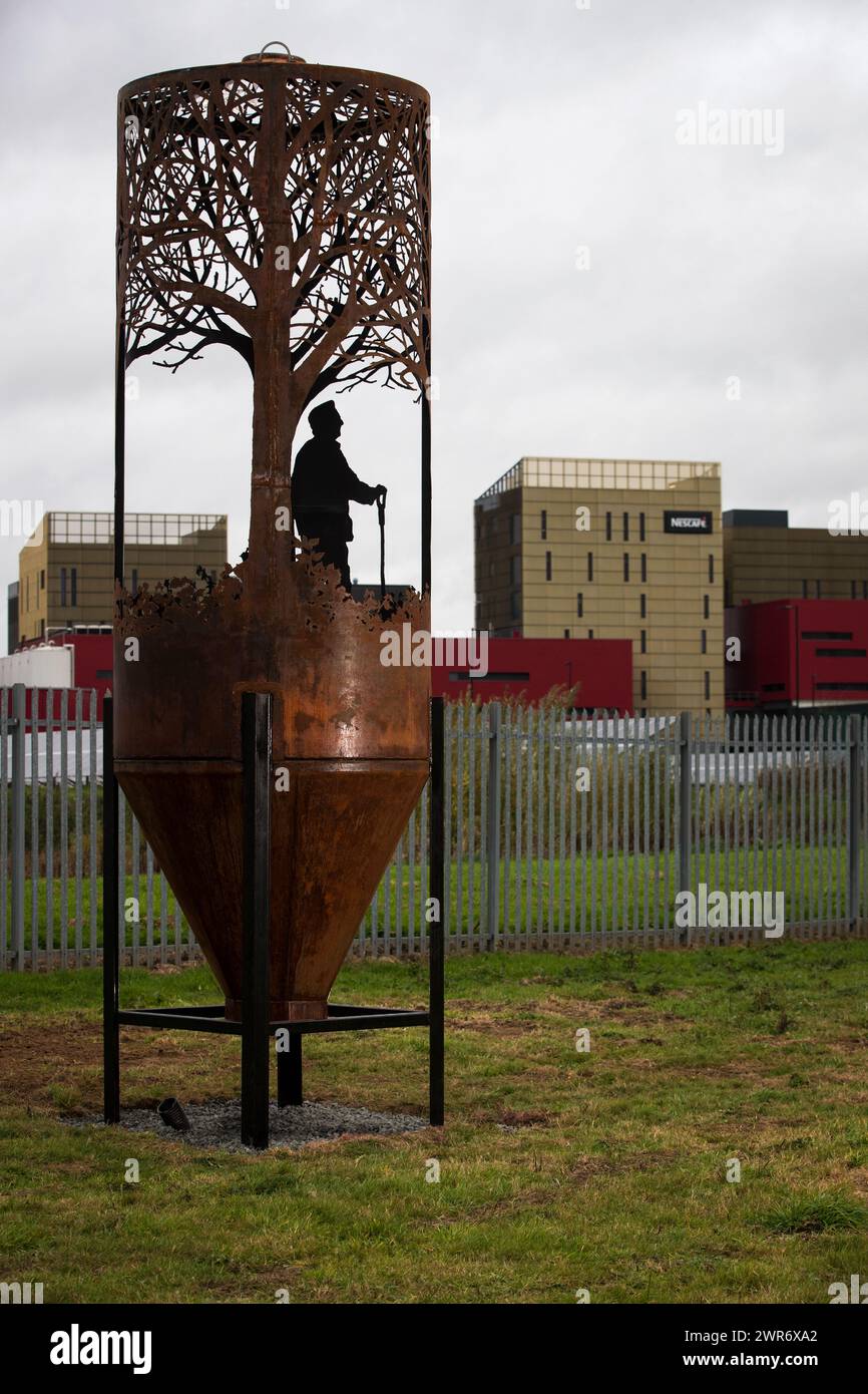 12/10/18  Unveiling day at the new sculpture park on the Salt Brook Trail in Hatton, overlooking the Nestlé factory in Derbyshire.  All Rights Reserve Stock Photo