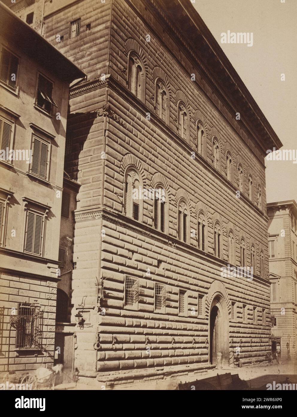 Façade of the Palazzo Strozzi in Florence, Palazzo Strozzi Firenze (title on object), anonymous, Florence, 1851 - c. 1900, paper, albumen print, height 237 mm × width 184 mm, height 264 mm × width 191 mm, photograph Stock Photo