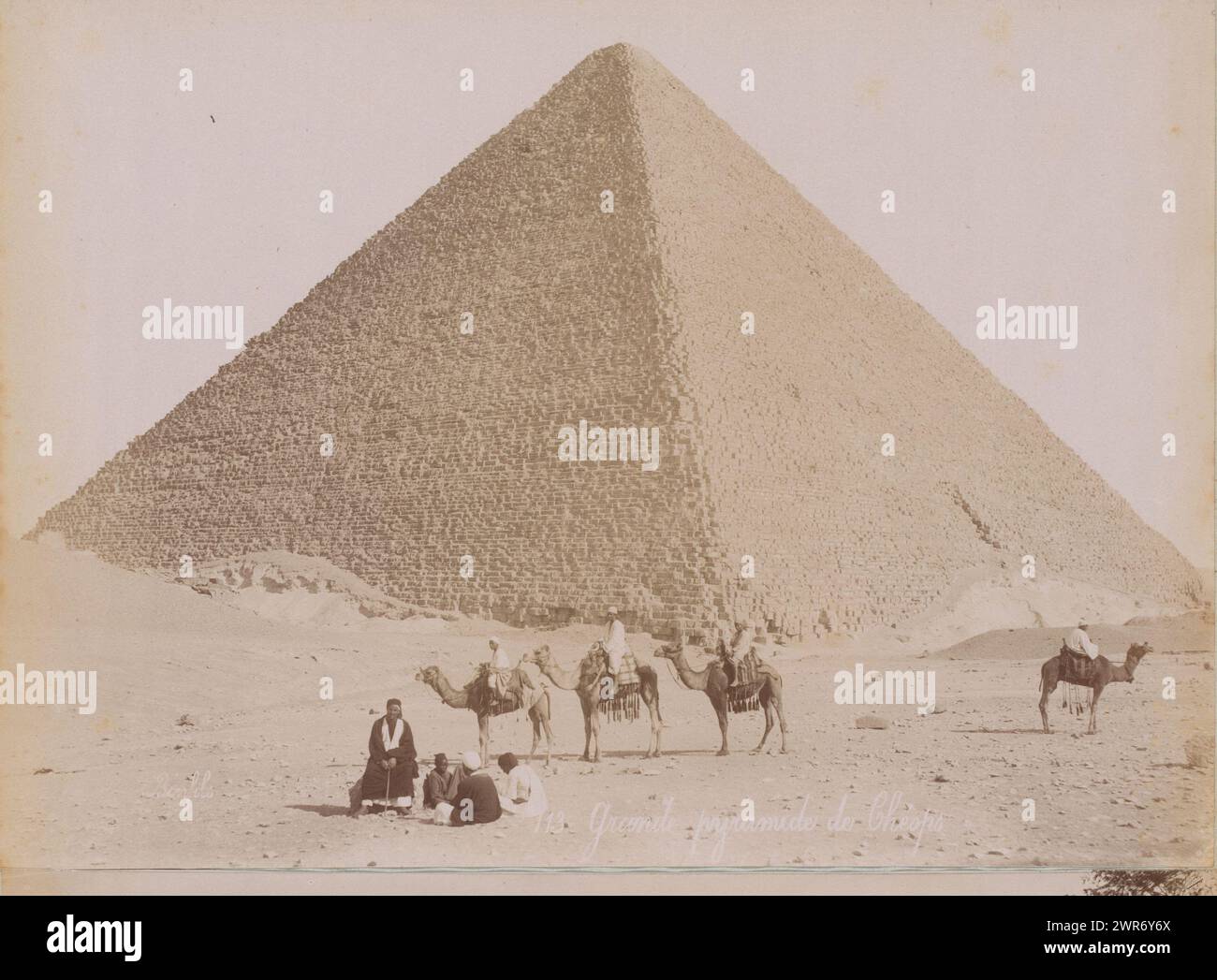 View of the Pyramids of Giza, anonymous, Gizeh, 1860 - 1900, paper, albumen print, height 190 mm × width 278 mm, height 396 mm × width 290 mm, photograph Stock Photo