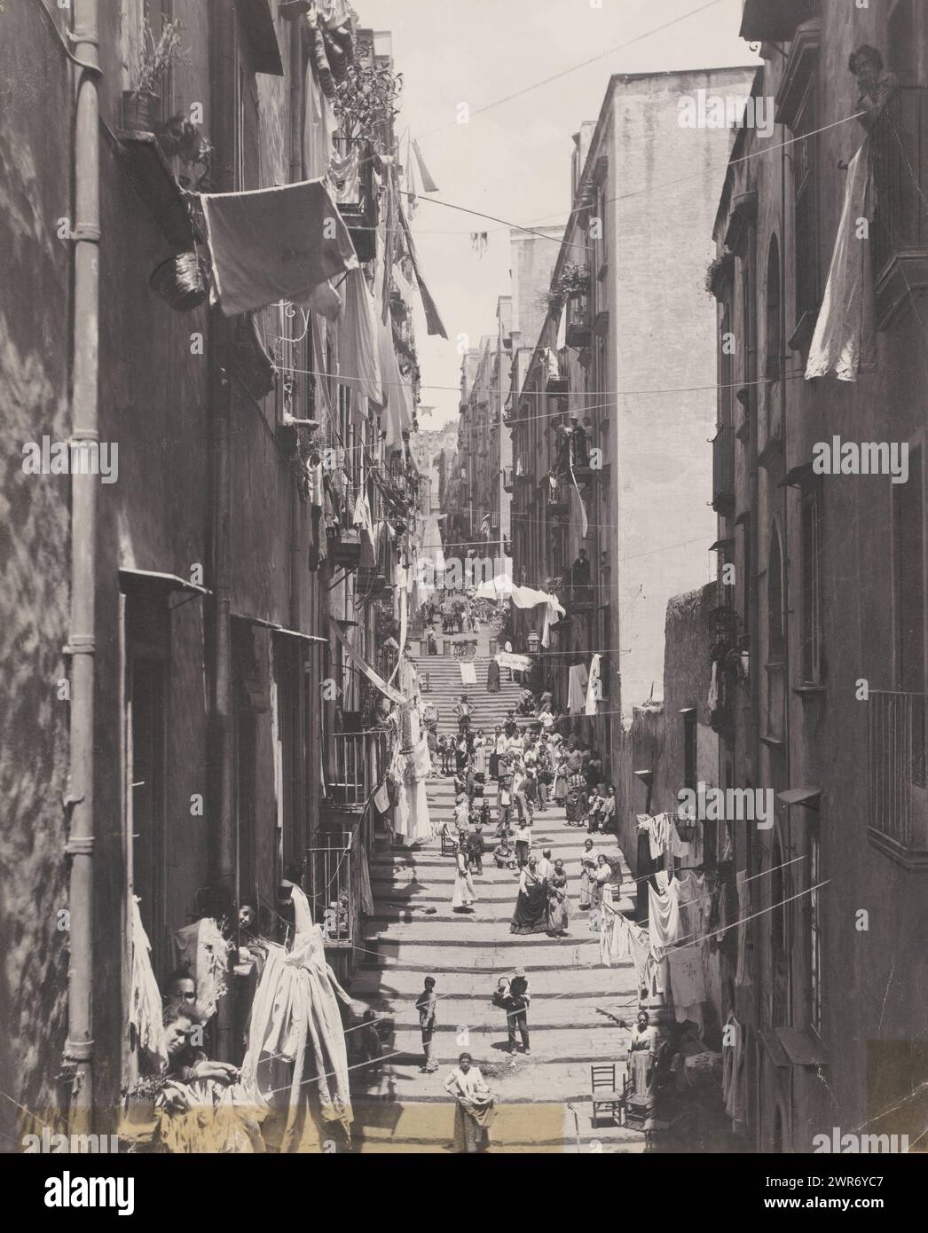 Street view in Santa Lucia in Naples, Vicolo del Pallonetto a Santa Lucia (title on object), Napoli (series title on object), Giacomo Brogi, Naples, 1880 - 1920, baryta paper, gelatin silver print, height 249 mm × width 198 mm, photograph Stock Photo