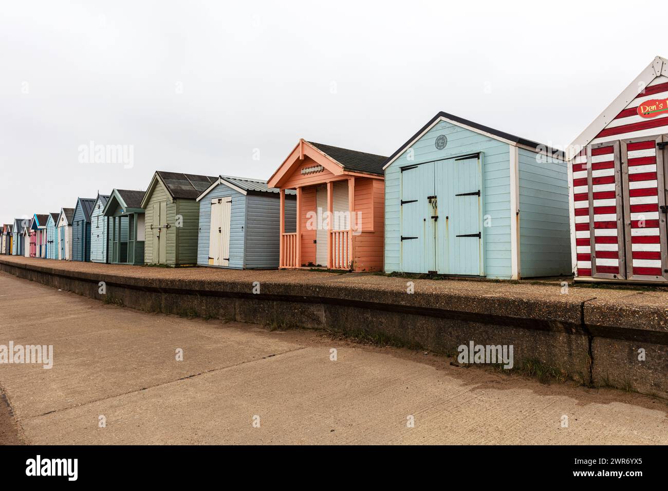 beach huts, beach, huts, chalets, beach hut, hut, Chapel St Leonards, Lincolnshire, UK, England, coast, beach, beach chalets, Stock Photo