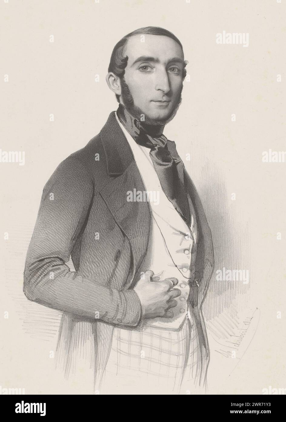 Portrait of Augustin Grosjean, print maker: Joseph Schubert, printer: veuve Pierre Degobert, Brussels, 1844, paper, height 515 mm × width 372 mm, print Stock Photo