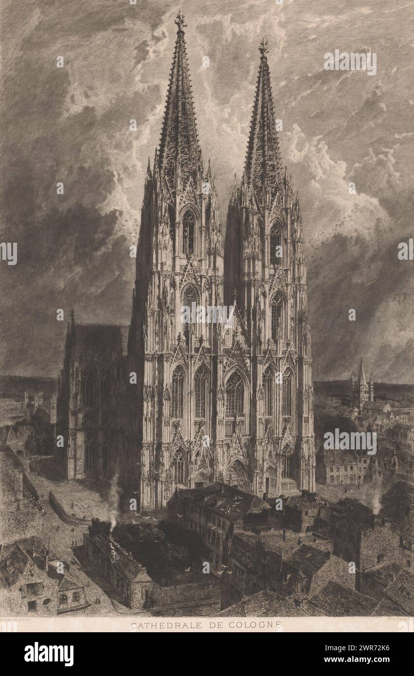 View of the Cathedral Church in Cologne, Cathédrale de Cologne (title on object), print maker: Alfred Alexandre Delauney, after drawing by: Alfred Alexandre Delauney, printer: Alexandre Clément, printer: Paris, publisher: New York (city), 1-Apr-1885, paper, etching, drypoint, height 765 mm × width 524 mm, print Stock Photo