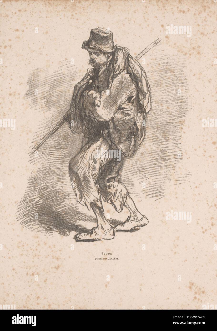 Ragpicker, Étude (title on object), print maker: Paul Gavarni, 1824 - 1859, paper, height 382 mm × width 276 mm, print Stock Photo